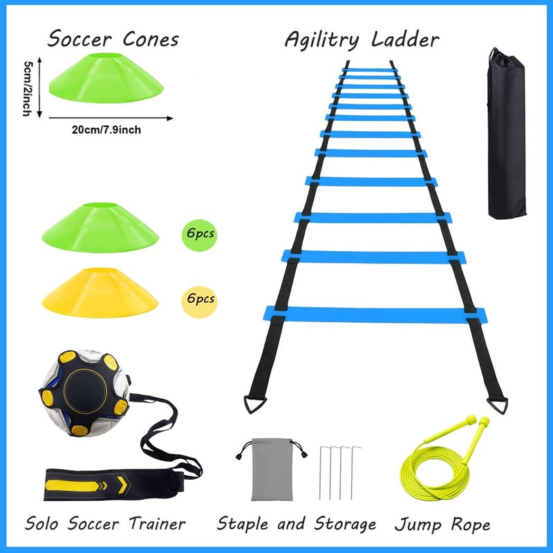 TGLITC Store Soccer Agility Training Equipment Set, Soccer Accessories 12 Rung 20Ft Agility Ladder, 12 Disc Cones, Solo Soccer Trainer, Jump Rope - Speed Training Equipment Gifts for boy - Image 3